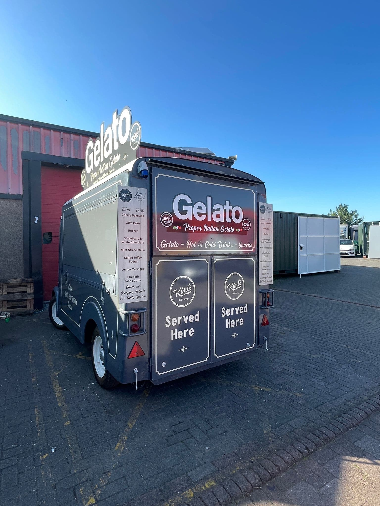 Kimi's Gelato food trailer with bespoke vinyl wrap by VinylFX — vehicle graphics and van wraps Cumbria